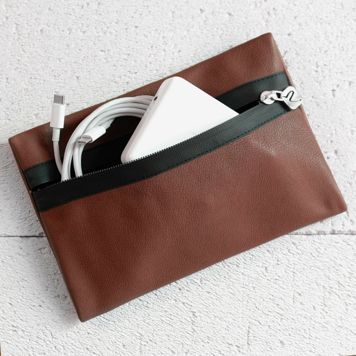 Kabeltasche Leder NUSSBRAUN