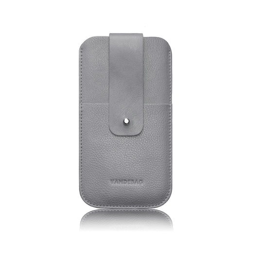 graues handy Sleeve aus Leder mit Zuglasche