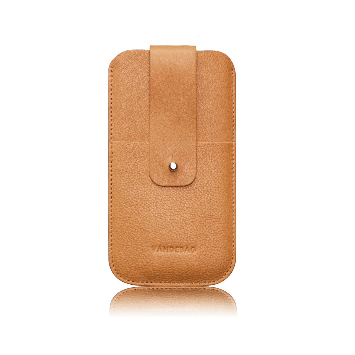 Handy Sleeve aus hellbraunem Leder mit Verschlusslasche